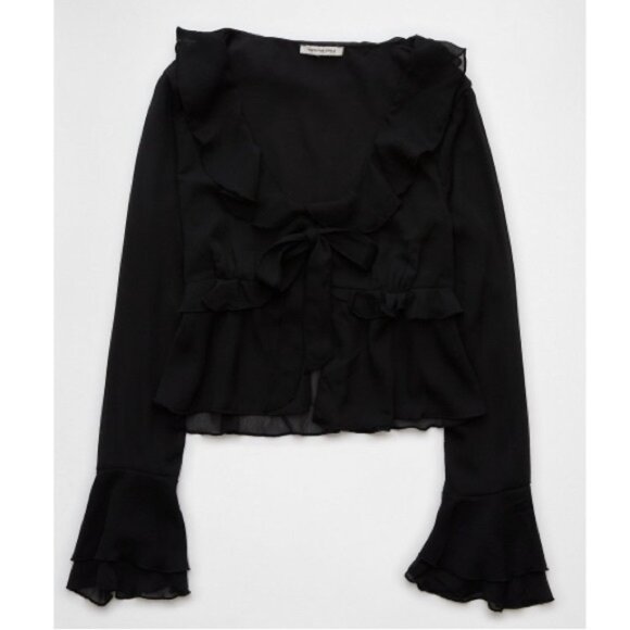 AE Long-Sleeve Ruffle Babydoll Blouse - Picture 1 of 4